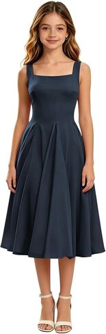 Junior Bridesmaid Dresses Chiffon A Line Girl Formal Dresses for Wedding Sleeveless Semi Formal Midi Dress in Kuwait