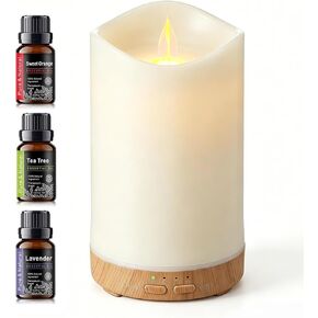 130ML Flameless Candle Essential Oil Diffuser with 3 Aroma Oils | for Small Space with 7 LED Color Night Light,Mini Humidifier for Bedroom Room Decor,Gifts for Women in Saudi Arabia