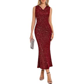 HomRain Sparkly Cowl Neck Cocktail Dresses for Women Evening Party Sleeveless Summer Formal Wedding Guest Dress in Saudi Arabia