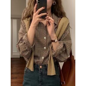 Womens Long Sleeve Button Down Shirt Plaid Print Collared Fashion Casual Business Office Blouse Tops in Saudi Arabia