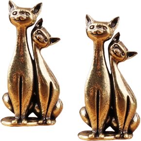 2 Pcs Vintage Brass Cat Figurines - Intertwined Loving Cats Sculpture Art, Ideal Decor for Home Living Room, Office Desk, Café Shelf Display in Saudi Arabia