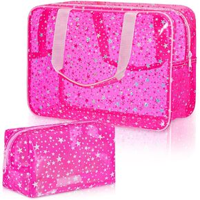 Aliceset 2 Pcs Large Clear Star Makeup Bag 12 x 5 x 8 Inch Cute Cosmetic Bag with Handle and Medium Makeup Pouch Waterproof PVC Travel Toiletry Storage Pouch Zipper Design for Storage Travel(Pink) in Saudi Arabia