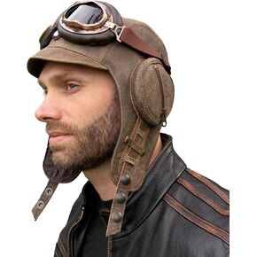 Leather Aviator Helmet, Brown Aviator Hat, Pilot Style Cap, Men/Women, William Model in Saudi Arabia