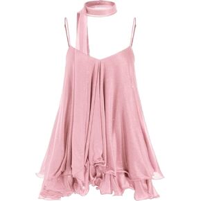 CIDER Halter Dresses Women Sequin V-Neck Halter Ruffled Hem Oversized Mini Dress Scarf Mid Waist Pink in Saudi Arabia