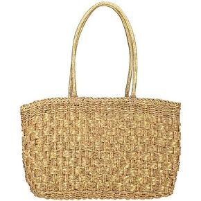 Ladies Natural Straw Handbag Boho Crochet Straw Tote Bag - Woven Open Weave Beach Handbag, Large Summer Shoulder Bag-KH in Saudi Arabia