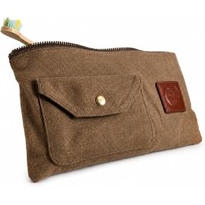 Earth & Fiber Co. Waxed Canvas Toiletry Bag, Compact Slim Design for Traveling, Brown in Saudi Arabia