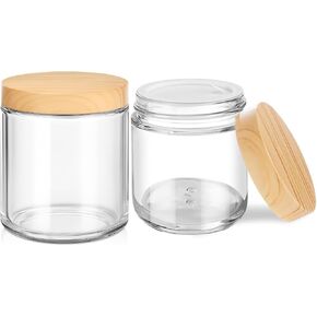 Small Glass Jars with Lids,4oz 2 Pack Clear Small Glass Jars with Plastic Woodgrain Lids Leakproof Round Airtight Empty Cosmetic Reusable Travel Cosmetic Containers for Creams, Makeup, Lotion, Spice in Saudi Arabia