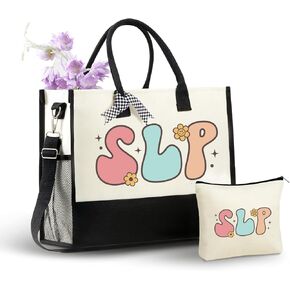 InnoBeta Speech Language Pathologist Speech Therapy Gifts Canvas Tote Bag for Women with Top Zipper Closure and Shoulder Strap, Thank You Gifts for SLP in Saudi Arabia