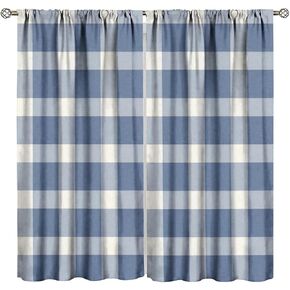 Navy Blue Buffalo Check Plaid Curtains, Rustic Farmhouse Print for Room Window Decor, Rod Pocket Drapes for Living Room Bedroom Kitchen 2 Panel Set 20.5" W X 45" L in Saudi Arabia