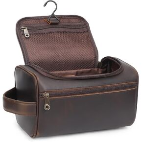 TIDING Mens Leather Hanging Toiletry Bag Travel Shaving Kit Portable Makeup Cosmetic Organizer Wash Case in Saudi Arabia