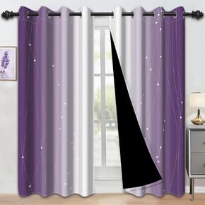 Ombre Purple Blackout Curtains, 84 Inch Length - Light Blocking Thermal Insulated Grommet Top Drapes for Bedroom Living Room, Privacy Noise Reducing Curtains 2 Panels, 52W x 84L in Saudi Arabia