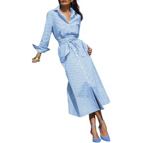 ebossy Women's Cotton Shirt Dress Casual Retro Lapel Long Sleeve Button Down Belted Plaid Maxi Dress with Pockets in Saudi Arabia