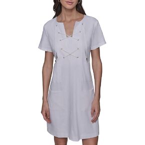 Karl Lagerfeld Women's Light Tie Neck Short Sleeve Mini Dress in Saudi Arabia