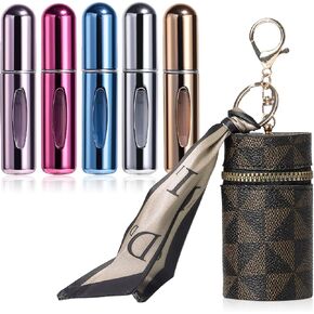 Portable Perfume Atomizer 5-Pack, Leak-Proof Refillable Travel Perfume Spray Bottles with Fine Mist & Funnel, TSA-Approved Mini Perfume Dispenser for Purse, Gym, Vacation (Includes Pouch) in Saudi Arabia