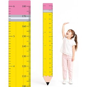 Back to School Height Growth Chart Sticker 73.2 x 8.7 inch Pencil Shaped Height Measurement Ruler Sticker Removable PVC Wall Decor for Classroom Bedroom Playroom Nursery Kindergarten Decor in Saudi Arabia