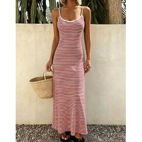 Women’s Striped Maxi Cami Dress, Casual Sleeveless Long Dress, Soft Stretch Lounge and Home Wear for Summer in Saudi Arabia
