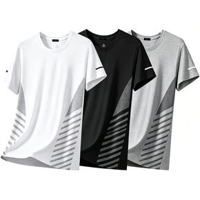 Men's 3-Pack Quick-Dry Athletic T-Shirts Breathable Panel Short Sleeve Workout Tops in Saudi Arabia