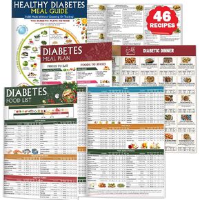 3 PCS Diabetes Food List and Meal Planner – Laminated Diabetic Diet Chart for Type 1 & 2, Healthy Meal Guide with Carbs, Protein, Calories, Fiber, Fat & Glycemic Index – Recipes & Cookbook for Beginners & Pre-Diabetes in Saudi Arabia