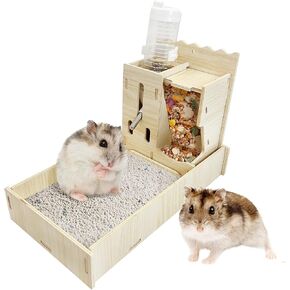 Hamiledyi Guinea Pig Hideout with Hay Feeder and Water Bottle Natural Wooden Chinchilla House Bunny Castle Small Animal Hideout for Rabbit Chinchilla Bunny and Guinea Pig in Kuwait