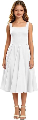 Junior Bridesmaid Dresses Chiffon A Line Girl Formal Dresses for Wedding Sleeveless Semi Formal Midi Dress in Kuwait