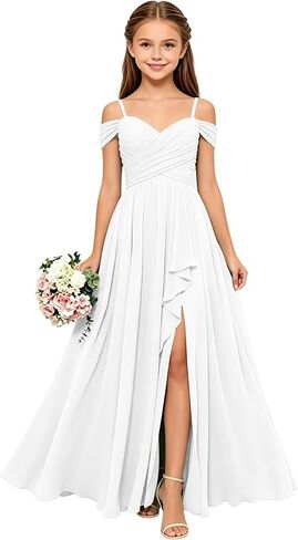 Chiffon Junior Bridesmaid Dresses Long Flower Girl Dresses V Neck Spaghetti Straps Formal Dress for Girls in Saudi Arabia