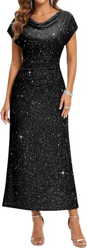 DRESSTELLS Women's Sequin Formal Wedding Guest Dresses, Sparkly Cocktail Prom Party Cowl Neck Maxi Dress in Saudi Arabia