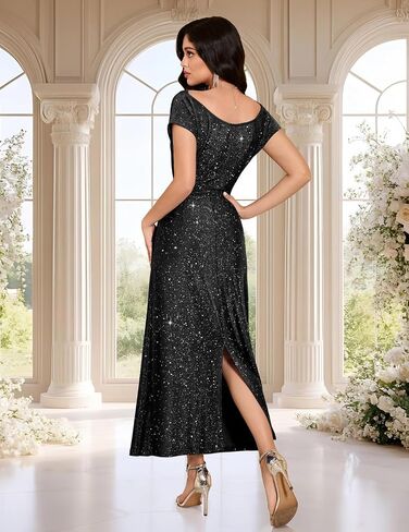 DRESSTELLS Women's Sequin Formal Wedding Guest Dresses, Sparkly Cocktail Prom Party Cowl Neck Maxi Dress in Saudi Arabia