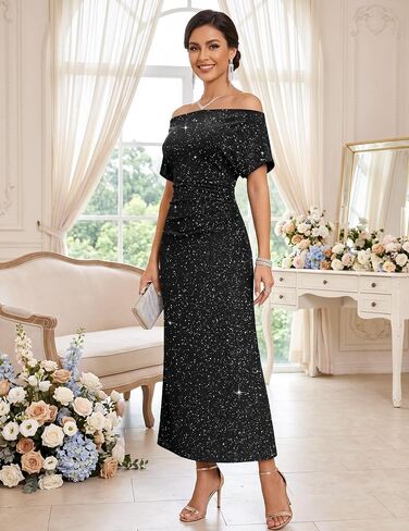 DRESSTELLS Women's Sequin Formal Wedding Guest Dresses, Sparkly Cocktail Prom Party Cowl Neck Maxi Dress in Saudi Arabia