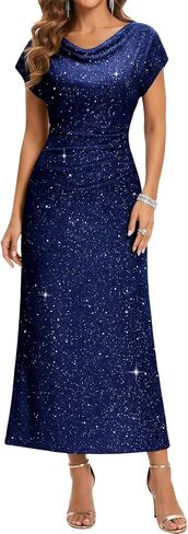 DRESSTELLS Women's Sequin Formal Wedding Guest Dresses, Sparkly Cocktail Prom Party Cowl Neck Maxi Dress in Saudi Arabia