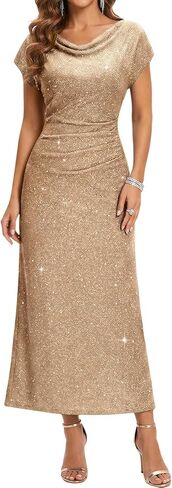 DRESSTELLS Women's Sequin Formal Wedding Guest Dresses, Sparkly Cocktail Prom Party Cowl Neck Maxi Dress in Saudi Arabia