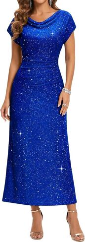 DRESSTELLS Women's Sequin Formal Wedding Guest Dresses, Sparkly Cocktail Prom Party Cowl Neck Maxi Dress in Saudi Arabia
