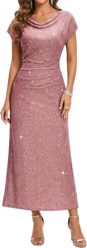 DRESSTELLS Women's Sequin Formal Wedding Guest Dresses, Sparkly Cocktail Prom Party Cowl Neck Maxi Dress in Saudi Arabia