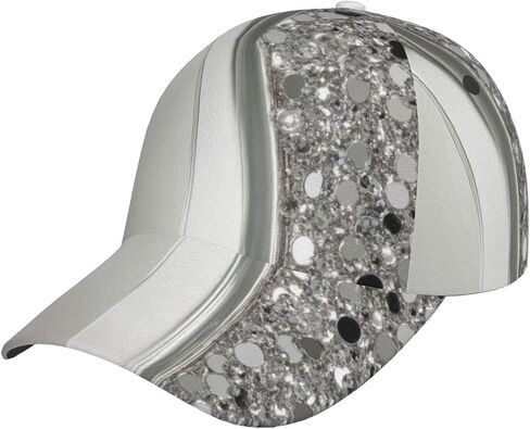 Silver Sparkle Glam Bling Pattern Baseball Cap Unisex Adjustable Baseball Hats for Sports Outdoor in Saudi Arabia