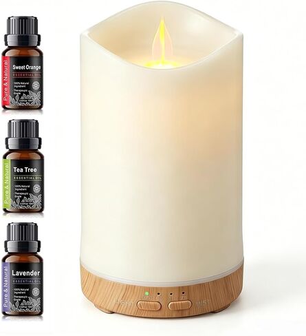 130ML Flameless Candle Essential Oil Diffuser with 3 Aroma Oils | for Small Space with 7 LED Color Night Light,Mini Humidifier for Bedroom Room Decor,Gifts for Women in Saudi Arabia