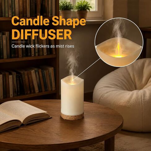 130ML Flameless Candle Essential Oil Diffuser with 3 Aroma Oils | for Small Space with 7 LED Color Night Light,Mini Humidifier for Bedroom Room Decor,Gifts for Women in Saudi Arabia