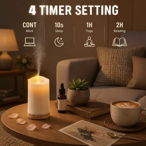 130ML Flameless Candle Essential Oil Diffuser with 3 Aroma Oils | for Small Space with 7 LED Color Night Light,Mini Humidifier for Bedroom Room Decor,Gifts for Women in Saudi Arabia