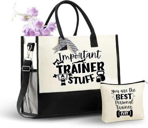InnoBeta Personal Trainer Gifts, Canvas Tote Bag with Top Zipper Closure and Shoulder Strap for Birthday, Mother's Day, Christmas in Saudi Arabia