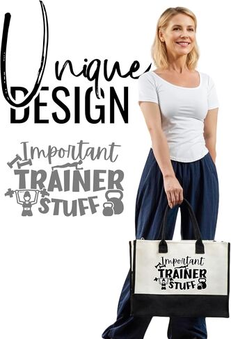 InnoBeta Personal Trainer Gifts, Canvas Tote Bag with Top Zipper Closure and Shoulder Strap for Birthday, Mother's Day, Christmas in Saudi Arabia