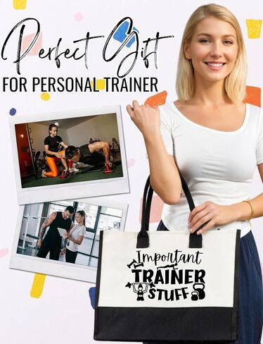 InnoBeta Personal Trainer Gifts, Canvas Tote Bag with Top Zipper Closure and Shoulder Strap for Birthday, Mother's Day, Christmas in Saudi Arabia