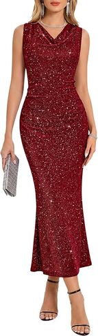 HomRain Sparkly Cowl Neck Cocktail Dresses for Women Evening Party Sleeveless Summer Formal Wedding Guest Dress in Saudi Arabia