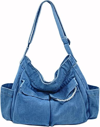 Women's Stylish Large Denim Crossbody Messenger Bag for Woman Spacious Jean Shoulder Purse Tote Hobo Bag | Stylish in Saudi Arabia