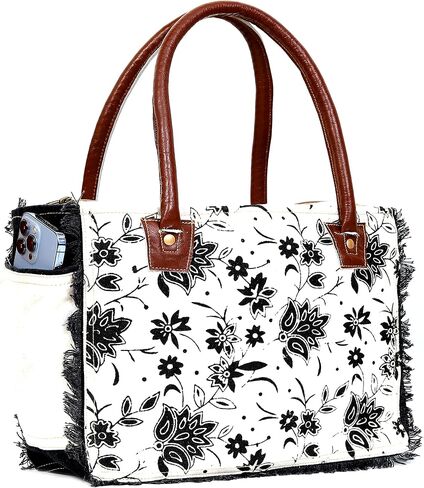 CLA Upcycle Canvas Bag With Leather - Handmade Tote, Shoulder Bag, Handbag for Women in Saudi Arabia