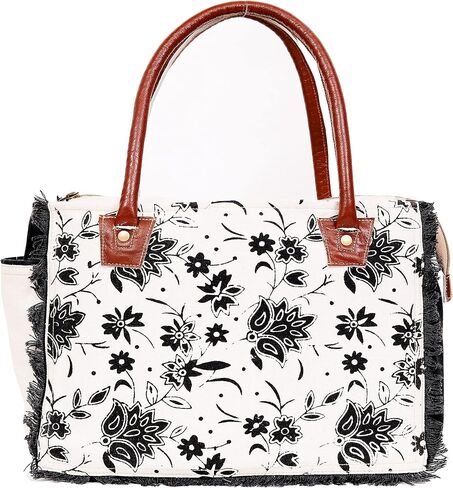 CLA Upcycle Canvas Bag With Leather - Handmade Tote, Shoulder Bag, Handbag for Women in Saudi Arabia