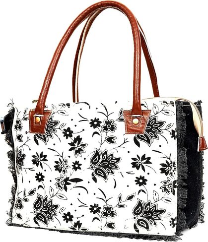 CLA Upcycle Canvas Bag With Leather - Handmade Tote, Shoulder Bag, Handbag for Women in Saudi Arabia