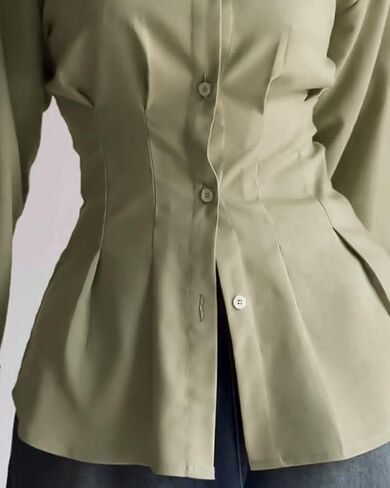 Womens Turn-Down Collar Blouse Back Criss Cross Tied Detail Fishtail Hem Shirt Casual Fashion Trendy Daily Office Wear in Kuwait
