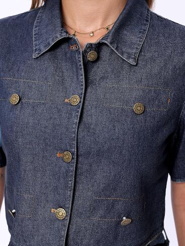 SUNNOW Women's Cropped Denim Top - Short Sleeve Button Front Shirt, Lightweight Summer Blouse in Saudi Arabia