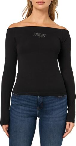 HUGO Women's Rhinestone Logo Off the Shoulder Top in Saudi Arabia