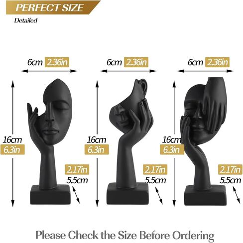 3 Pcs Thinker Small Statue Set - Black Art Abstract Decor, Modern Living Room Decoration, Knick Knacks for Shelves, Table Decor, Office Bookshelf, Shelf Side, Gift for Friends in Saudi Arabia