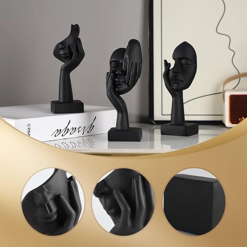 3 Pcs Thinker Small Statue Set - Black Art Abstract Decor, Modern Living Room Decoration, Knick Knacks for Shelves, Table Decor, Office Bookshelf, Shelf Side, Gift for Friends in Saudi Arabia