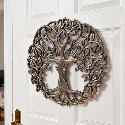 Micutapsino Tree of Life Wall Plaque 11.2 Inches – Resin Celtic Style Wall Decor for Living Room, Patio or Outdoor, Rustic Garden Art Sculpture Gift for Housewarming or Home in Saudi Arabia